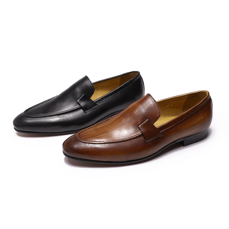 Mocassins à enfiler en cuir véritable pour hommes, chaussures d'affaires décontractées, noir, marron, soirée de mariage, danse, style automne et été