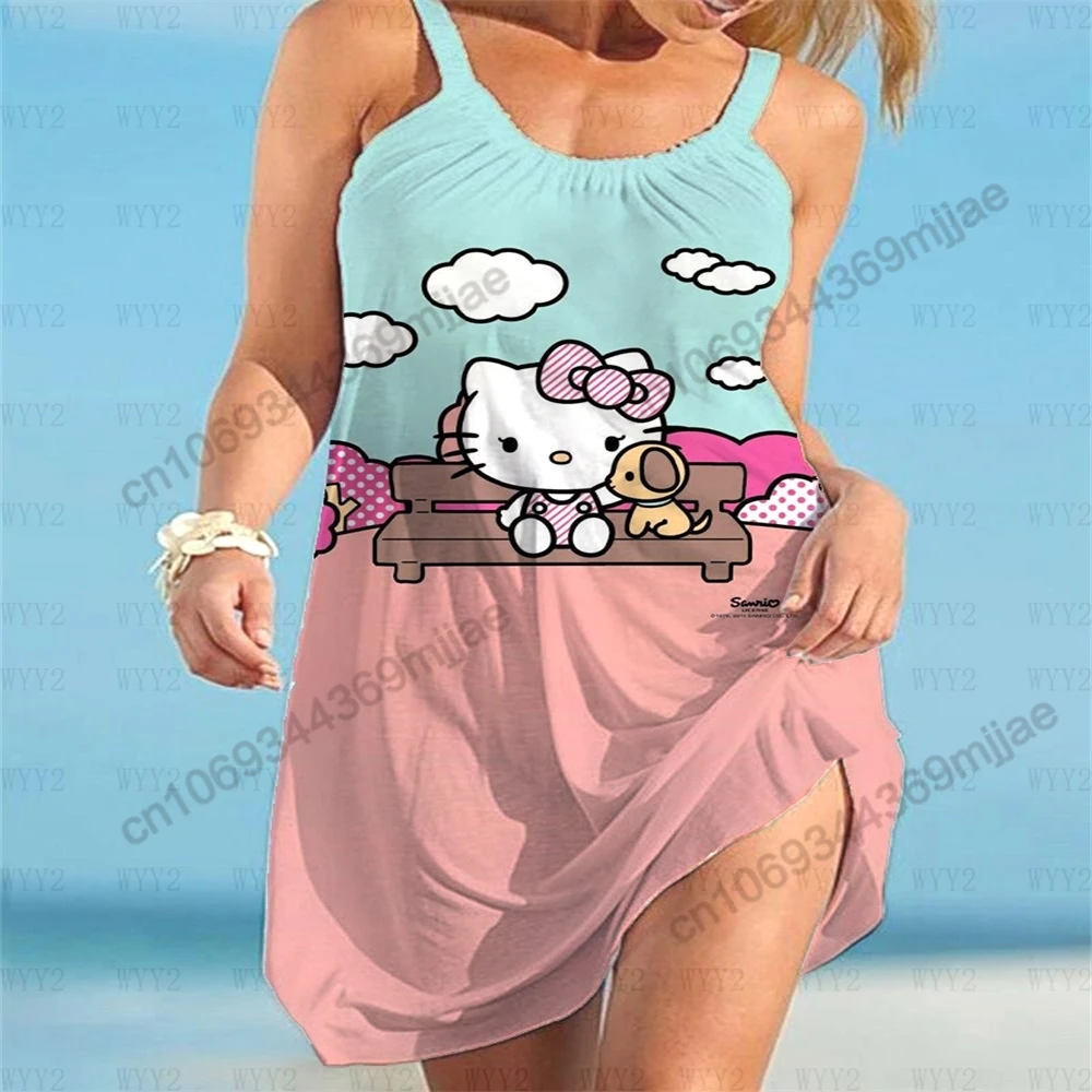 Round Neck Summer Tops Y2k Clothes Women HelloKitty Beach Dresses Zevity Women's T-shirt Woman Clothing Top 2023 T-shirts Corset