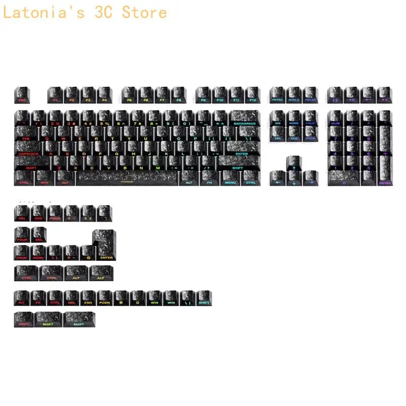 Tastenkappen-Set für mechanische Tastaturen mit Kohlefaserstruktur, seitlichem Textaufdruck, OEM-Profil, 140-Tasten-Abdeckung – Detail 5