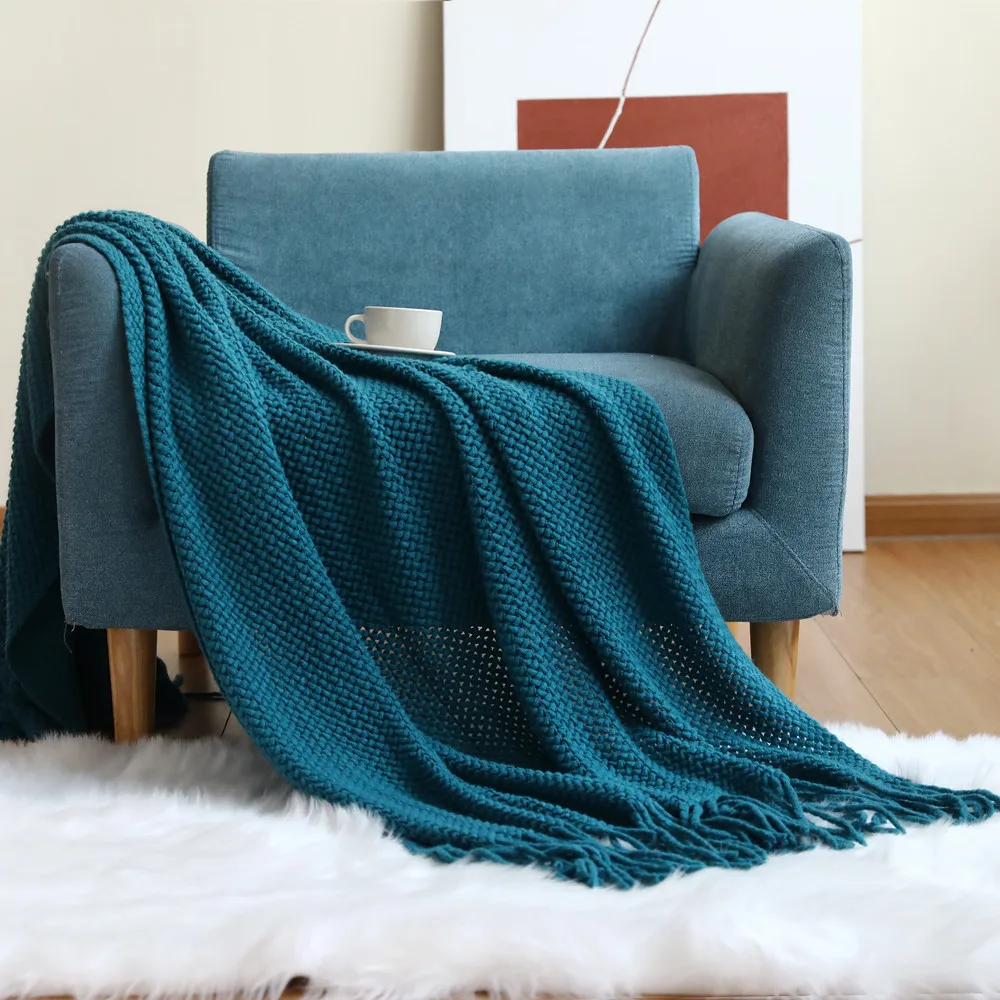 

Nordic Style Knitted Wool Sofa Throw Solid Color Soft Lightweight Shawl Blanket for Bedside Couch Office Nap Cozy Warm Comfort