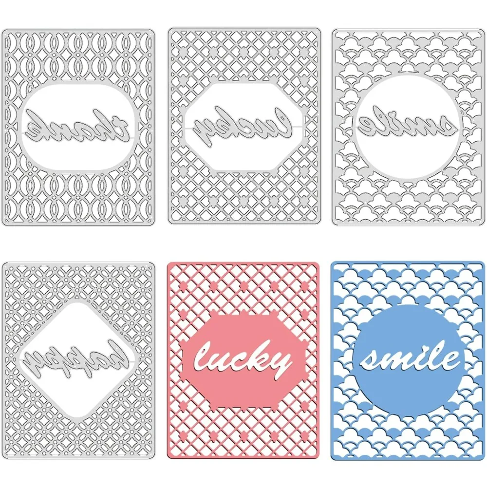 4Pcs Rectangle Frame Metal Cutting Dies Smile Thank Happy Lucky Theme Template s for DIY Scrapbooking Greeting Cards Making