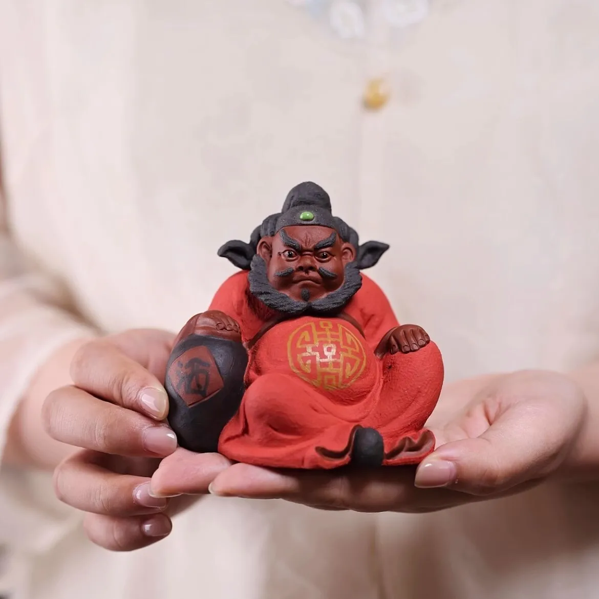 Zi Sha Clay Pottery Zhong Kui Ghost Buster Statue Handcraft Feng Shui Home Decor