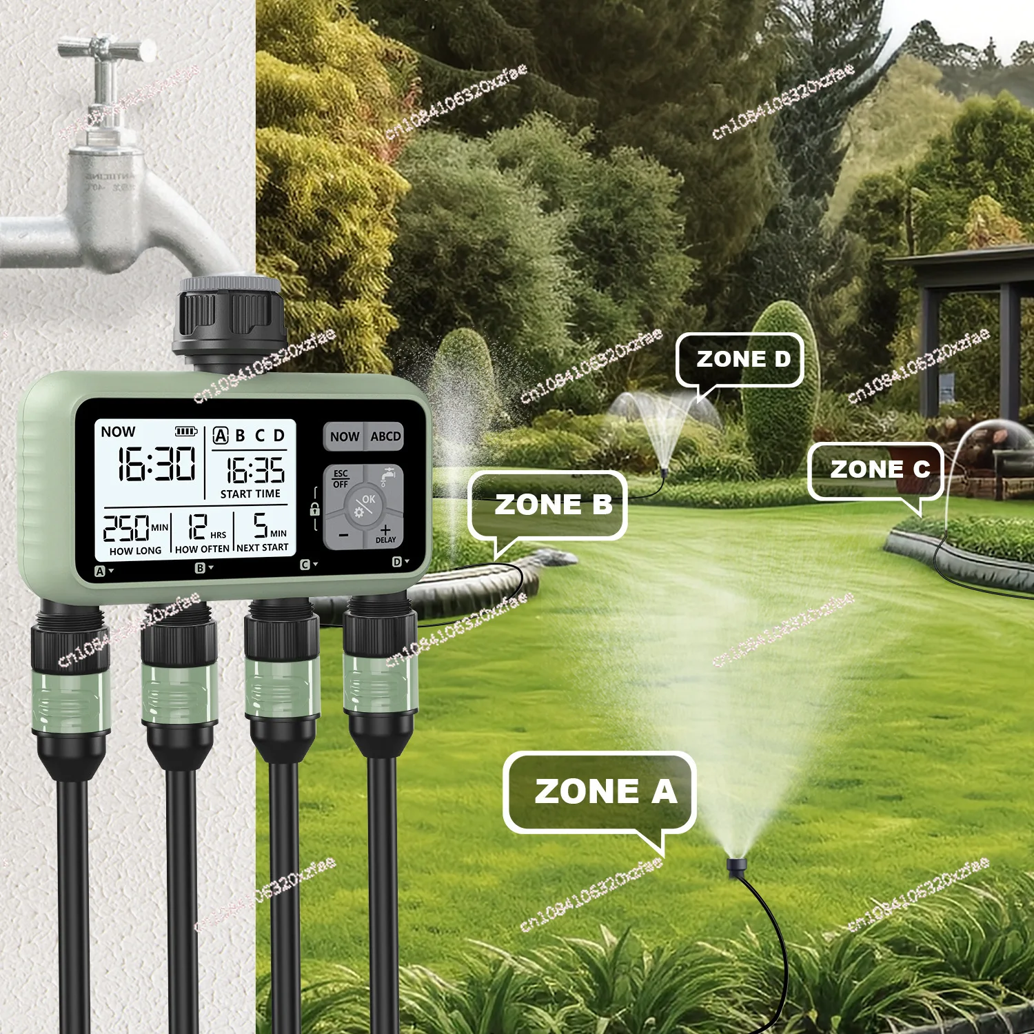 HCT-379 Outdoor Garden Smart 4 out irrigation timer Four independent interfaces for easy installation of garden tools