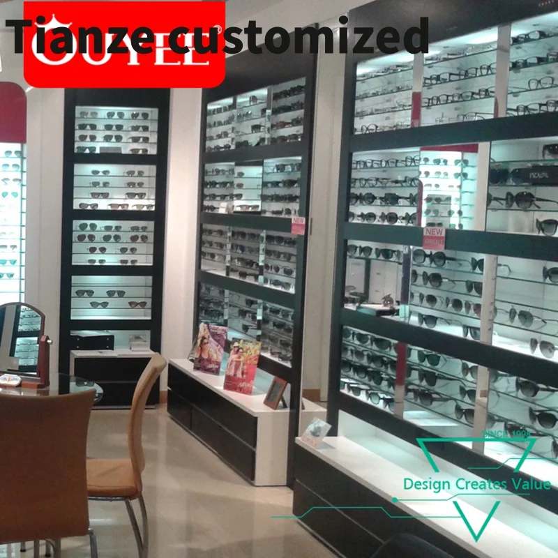 Customized-Luxury Eyewear Sunglasses Showroom Wood Modern Optical Shop Counter Design