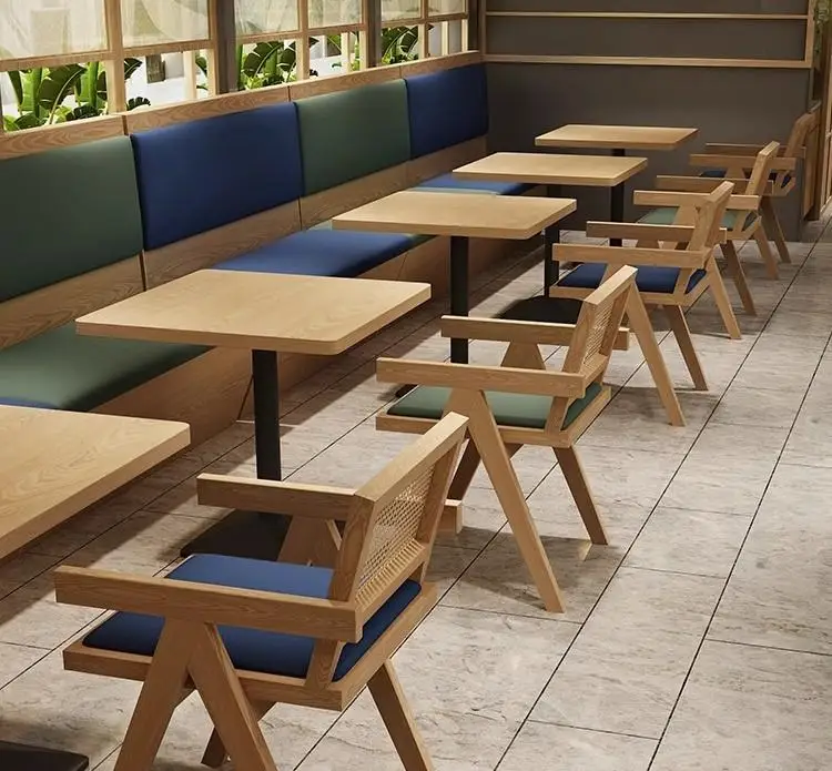 & Nautical Themed Cafe Dining Seating Combo Modern Panel Fabric Booth Sofa Durable Table for Coffee Shop Interior