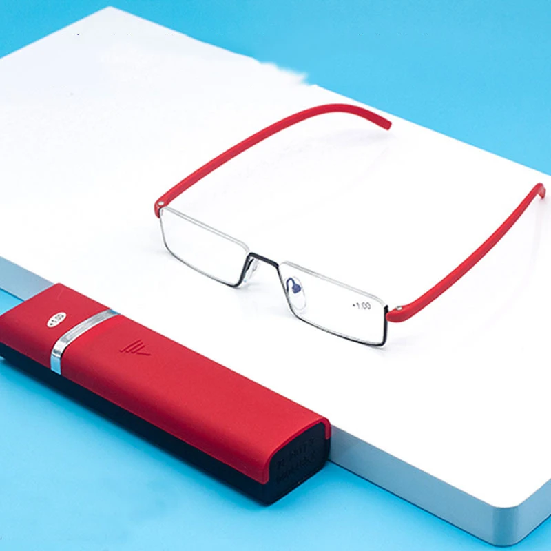 Metal Anti-Blue Light Reading Glasses Men Half Frame Prescription Eyeglasses Male Eyewear With Case +1.0 1.5 2.0 2.5 3.0 3.5 4.0