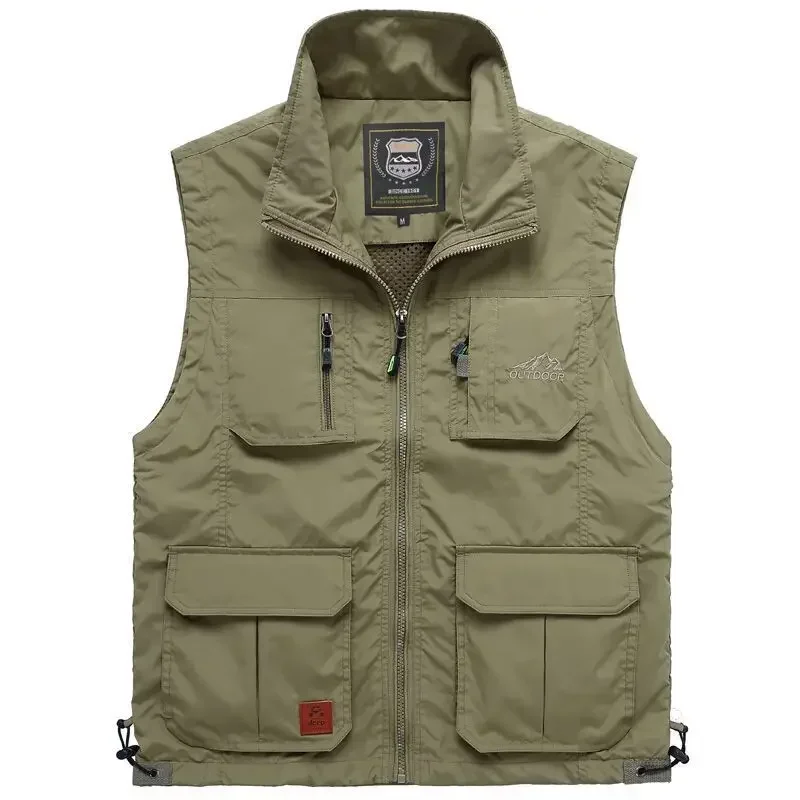 MaiDangDi Workwear Style Men's Vest Daily Casual Quick Drying Multi Pocket Jacket Outdoor Work Men Vest Oversized Male Clothing