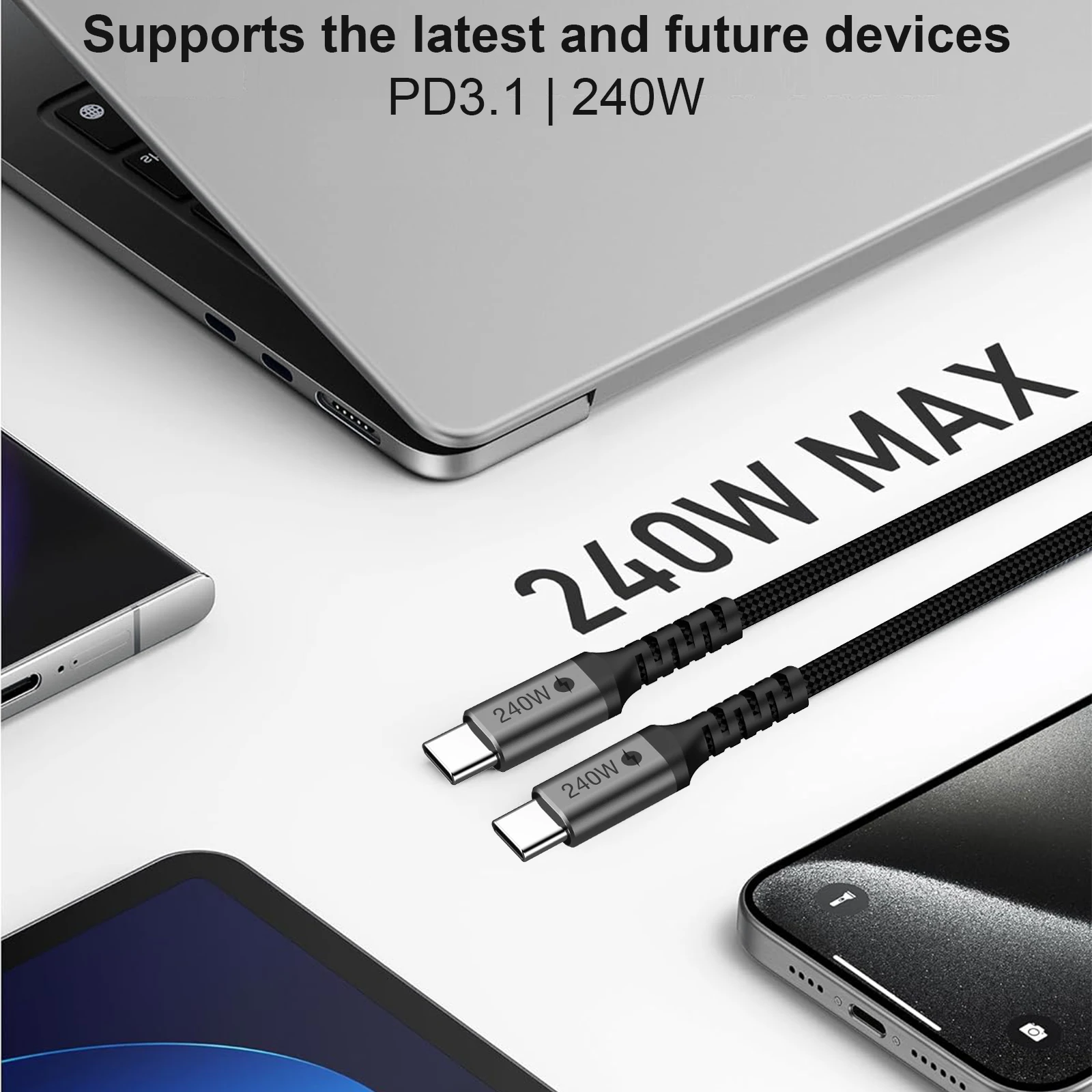 240W USB C to USB C Cable PD 3.1 Fast Charging 5A E-Marker Nylon Braided Type C Cord for iPhone 16 15 MacBook Pro iPad Samsung
