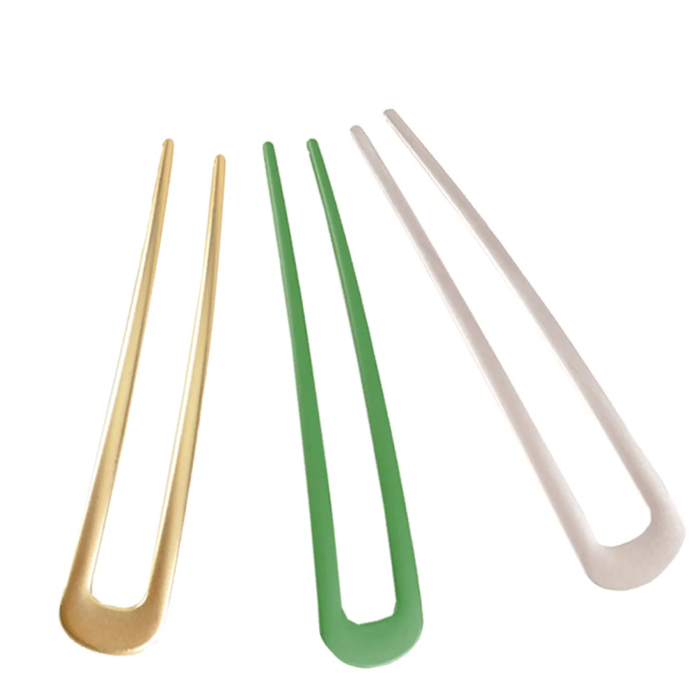 

3 Simple U shaped Hairpins Alloy Fork Decor Accessories nament Durable Toughness Frosted Unique Decorative Ceremony Daily Wear