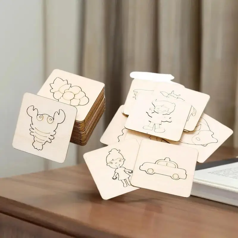 60pcs Montessori Kids Painting Toys Toddler Doodle Educational Toys Wooden DIY Painting Stencils Jigsaw Puzzle Educational Toy