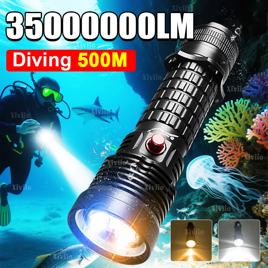 

Суперяркий светодиодный фонарь для дайвинга 350000LM, подводный фонарь для погружений на 500 м, водонепроницаемый фонарь IP8, профессиональный фонарь для дайвинга