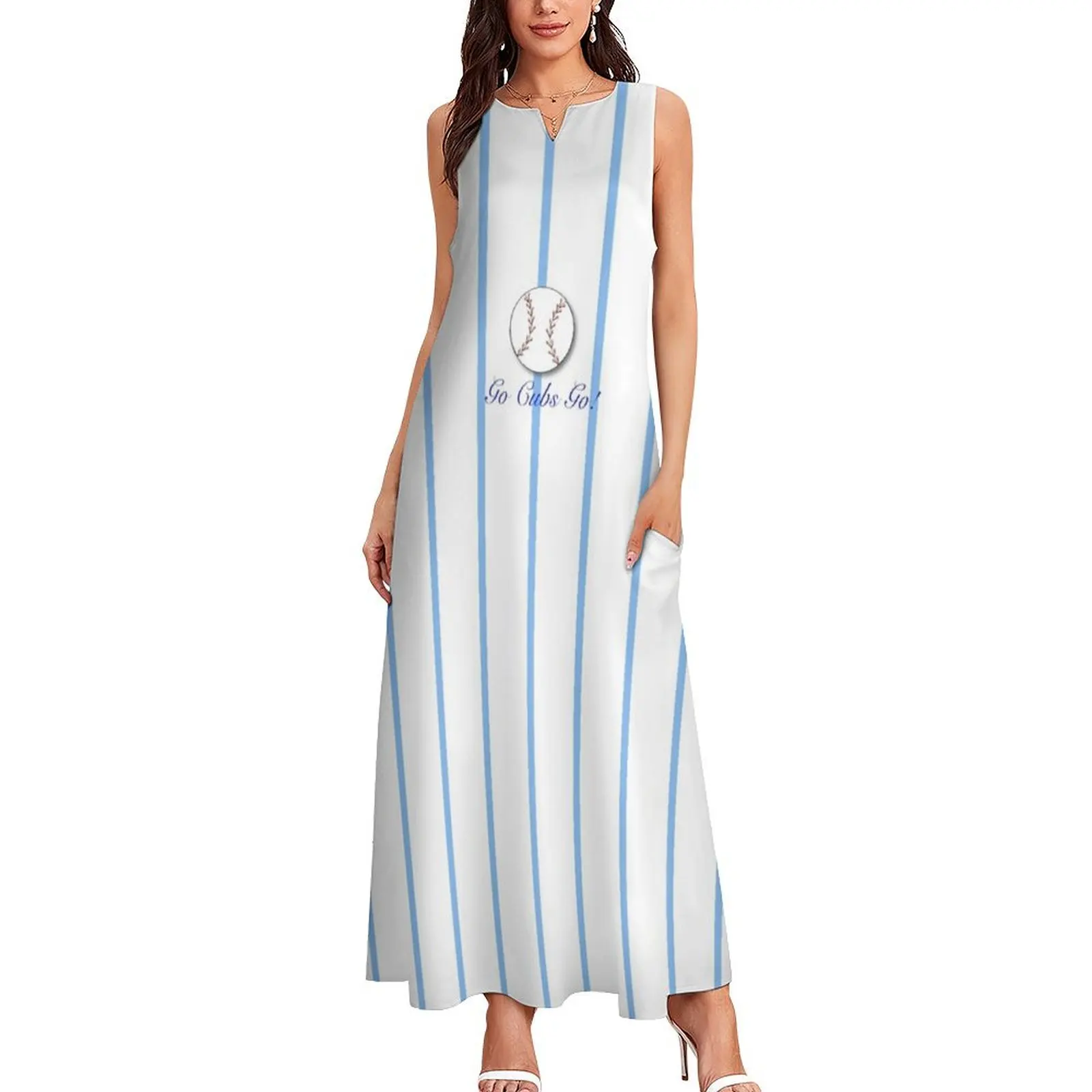 Go Cubs Go Pinstripes Long Dress Women's summer dresses luxury woman party dress