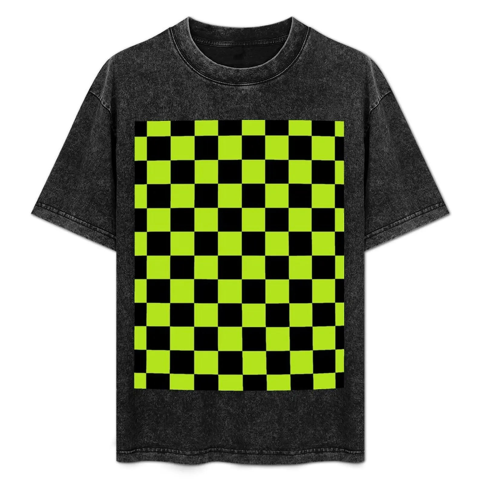 

Checkered Lime Green and Black T-Shirt Street Style Casual Tee Shirt