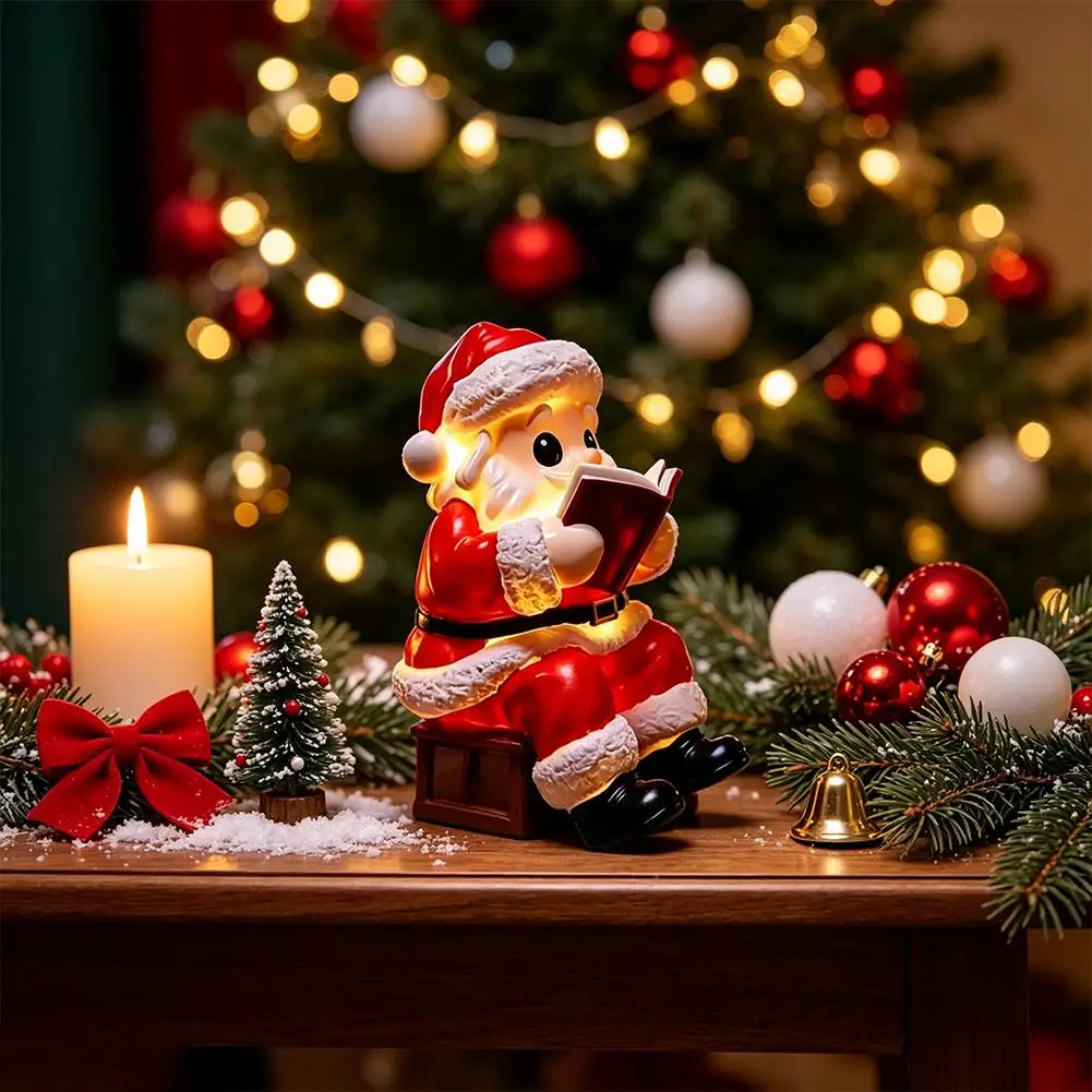 Handcrafted Resin Santa Claus Ornament LED Illuminated Figure for Christmas Home Decoration Mantel or Fireplace