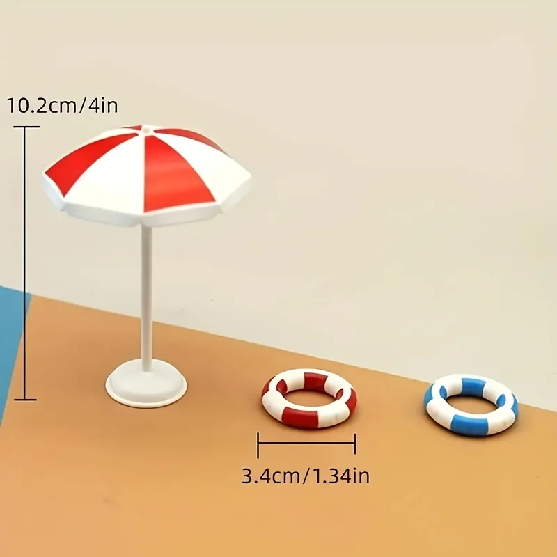 1 مجموعة دمية صغيرة شاطئ بركة مجموعة مع مظلة صالة كرسي وحلقات الحياة مسرح الديكور في الهواء الطلق حلية التبعي #5