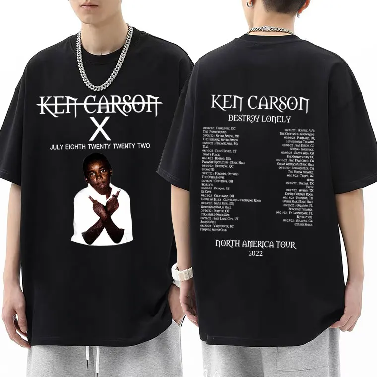 

Rapper Ken Carson X July Eighth Twenty Twenty Two Double Sided Print T-shirts Men Hip Hop Oversized Tshirt Mens Cotton T Shirts