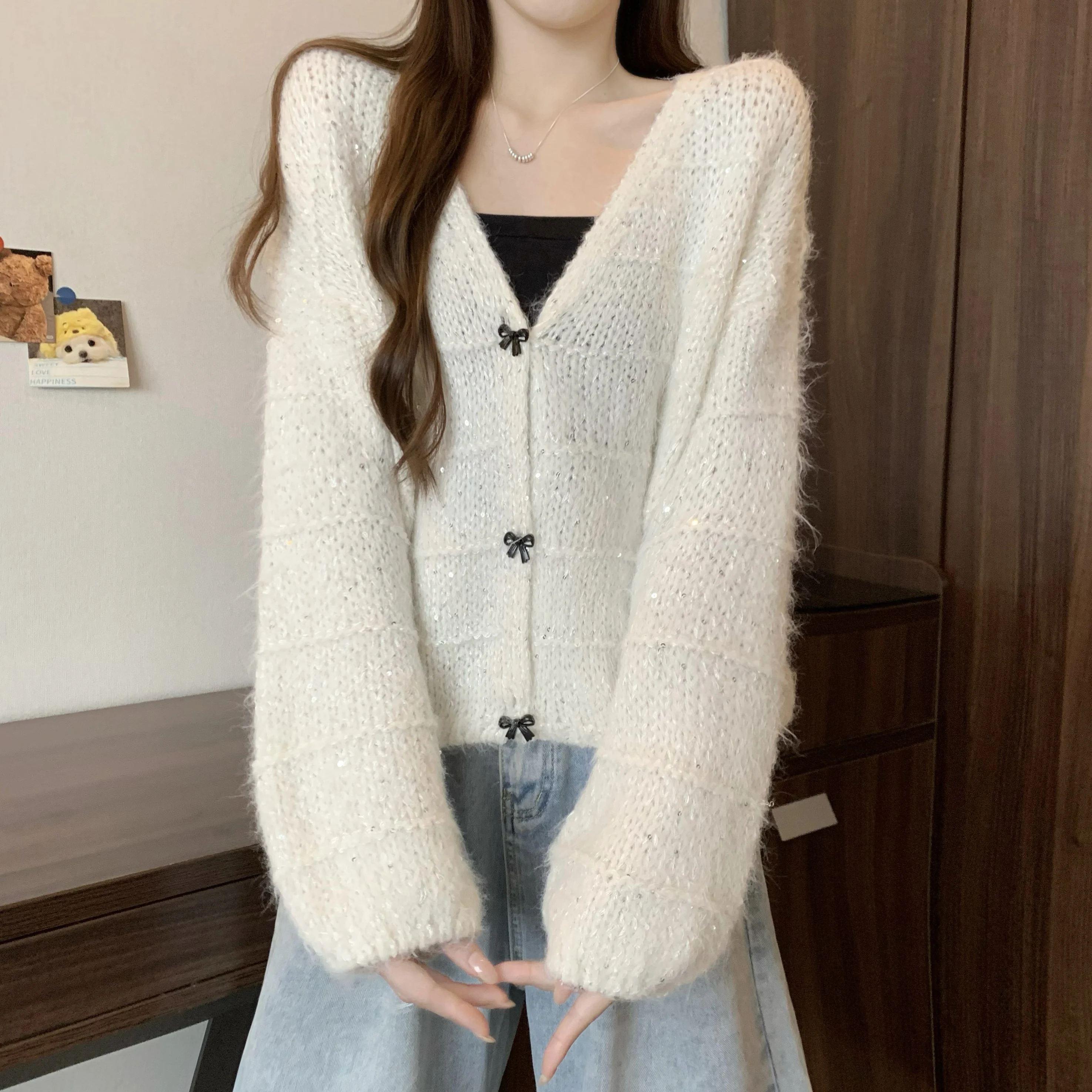Coreano Sle V-Ne maglione lavorato a maglia ort cardigan cappotto donna Faion autunno inverno nuovo arrivo Ele abbigliamento interno casual