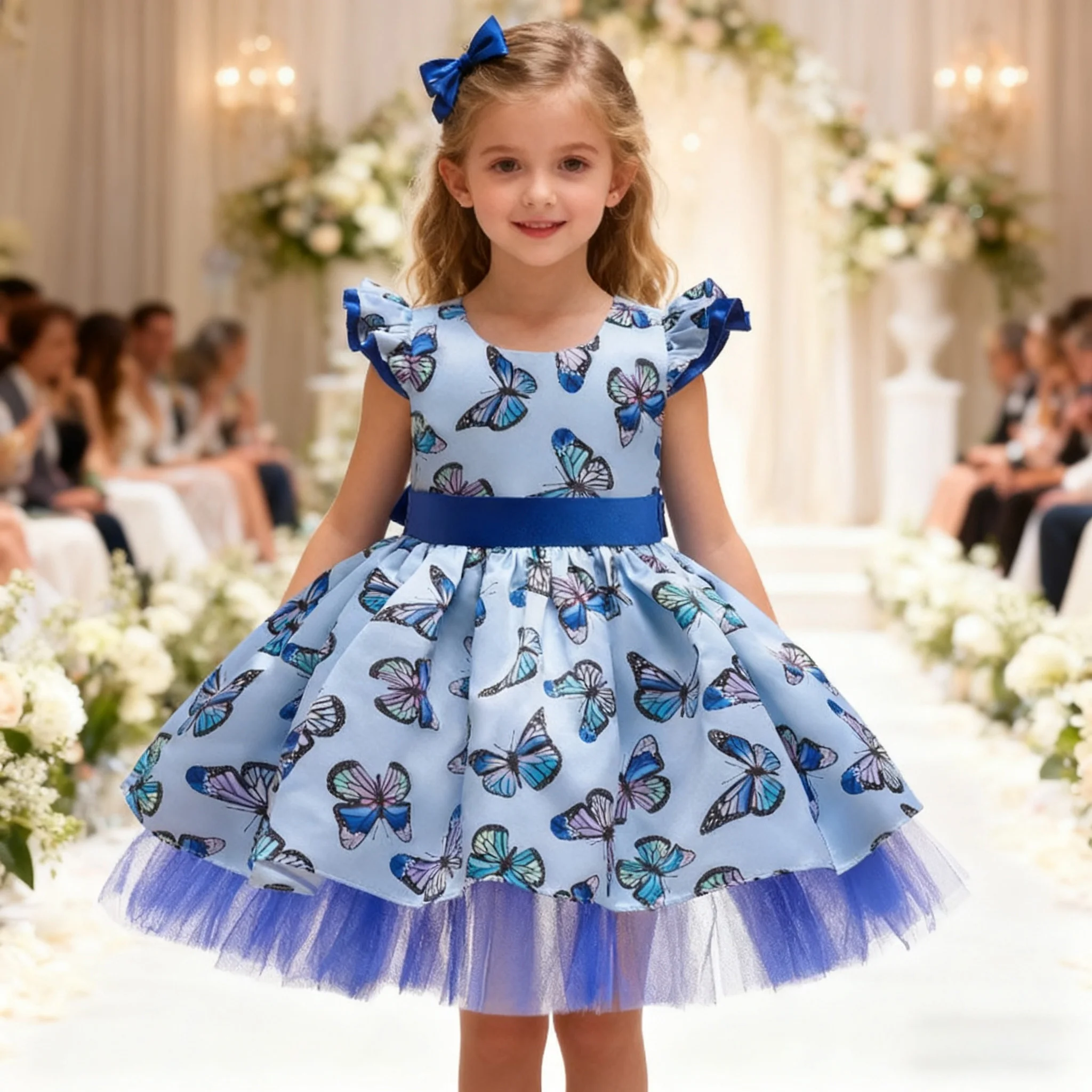 

Girls Summer 2025 Clothing Floral Princess Dresses Butterfly Print Mesh Dress Toddler 1-4Y Girls Vestidos Children Clothing