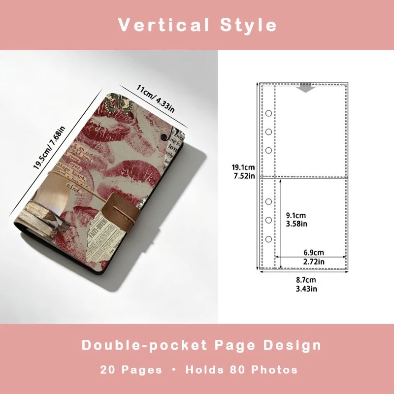 Grunge Vintage Lip & Word Snippet Pattern Instant Photo Notebook 80 Sheets Portable Mini Photo Storage Album Travel Souvenir Pre