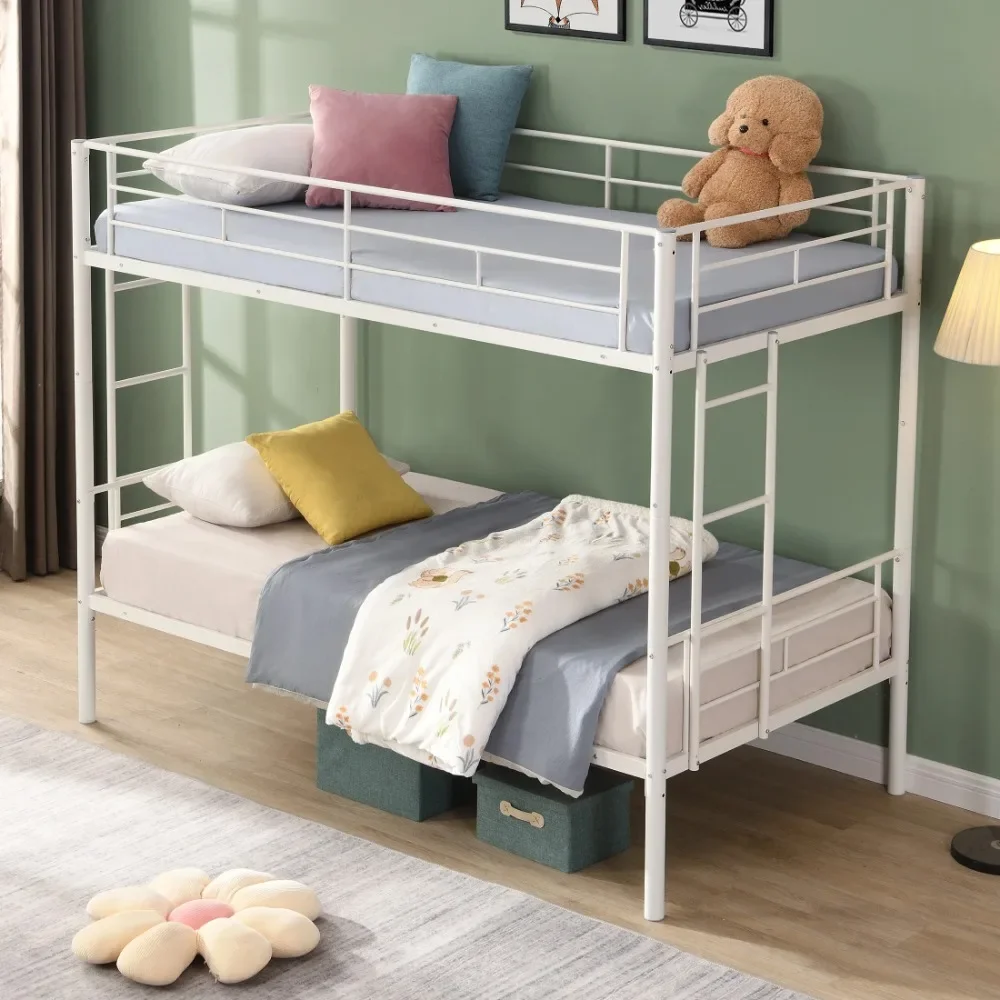 

Modern Twin Over Twin Bunk Beds for Kids, Metal Twins Bunk Bed with Ladder and Safety Guardrails, Bunks Bed Bedroom Dorm Room