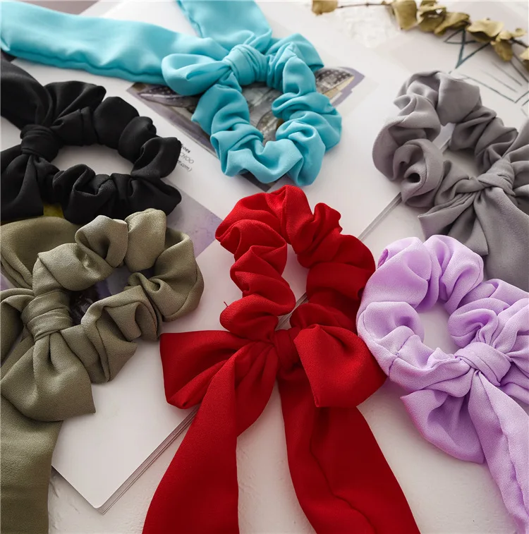 Bow Large Intestine Hair Band Streamer Pure Color Sen Female Students Korean Version Tie Head Rope