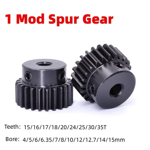 Imagen 1 del producto 1 Uds. Engranaje recto 1Mod engranaje de transmisión de Metal 4-15mm diámetro 45 #   Engranaje convexo del motor del piñón del diente de acero 1M 15/16/17/18/20/24/25/30/35