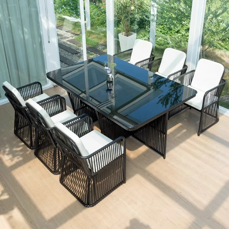 Outdoor table and chair courtyard leisure rattan table and chair combination open-air terrace garden outdo