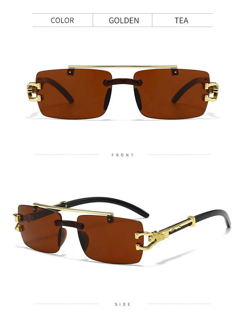 2025, neue modische rahmenlose Schneidkante, integrierte Doppelstrahl-Leopardenbein-Anti-UV-Sonnenbrille, Retro, vielseitig – Detail 15