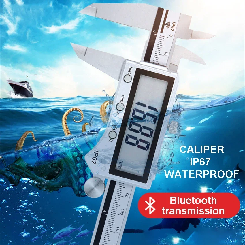 Bluetooth-Compatible Electronic Digital Display Caliper 0-150/200/300mm Stainless Steel IP67 Waterproof Precision Measuring Tool