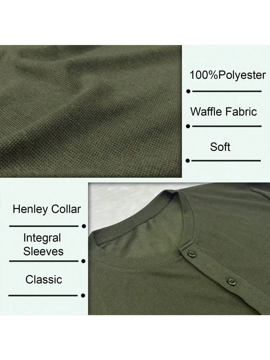 

Mens Waffle Knit Henley Shirt Short Sleeve Casual 5-Button Solid Color