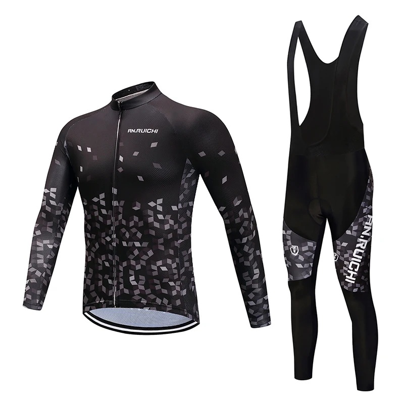 

Men Long Sleeve Bicycle Cycling Set Anti-sweat Black Pattern Print 3D Padding Cushion Sport Jerseys Customized/Wholesale Service