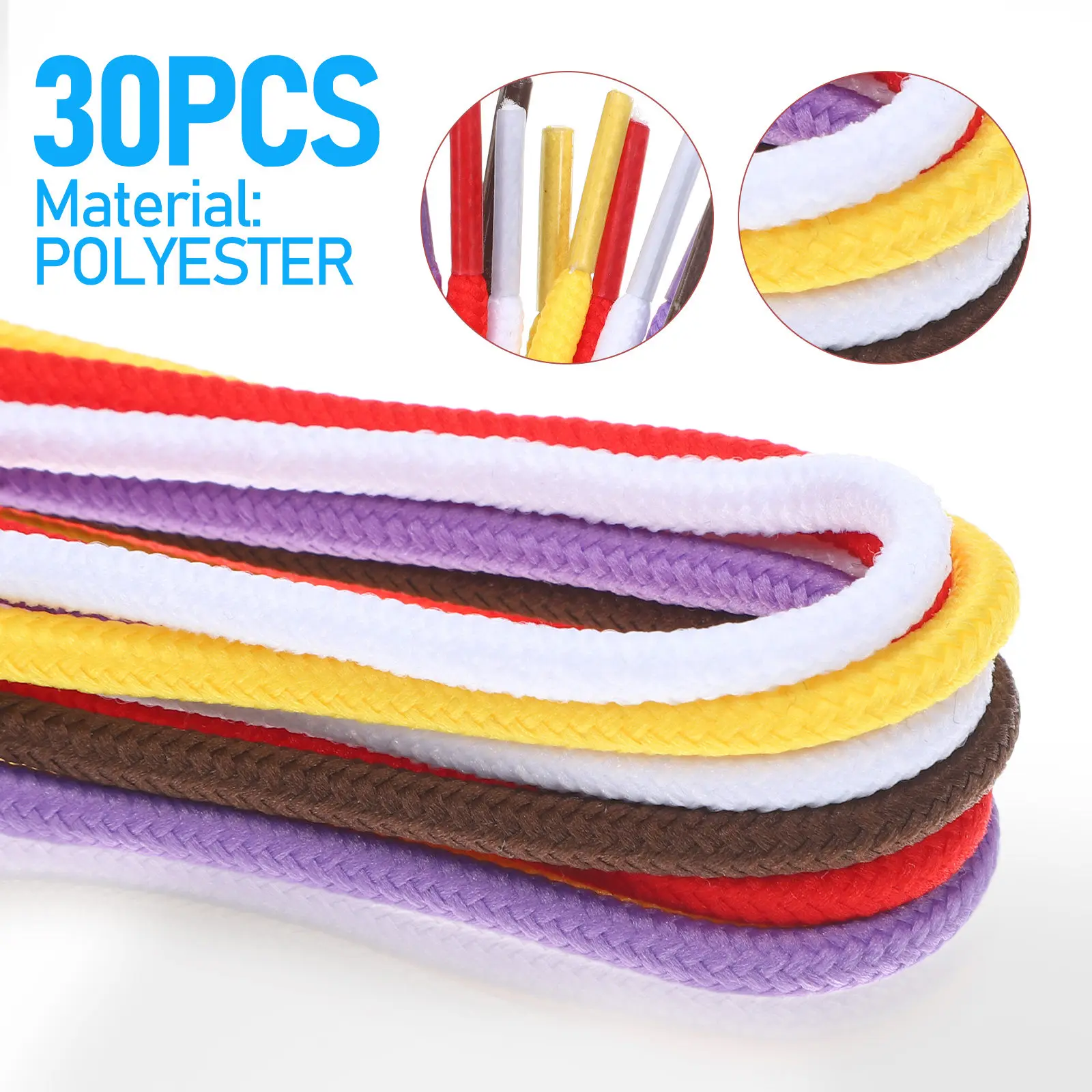 

30Pcs Colorful Round Shoelaces Durable Polyester for Shoes Sneakers Boots Skates Sports Casual Sneaker Shoe Laces Strings
