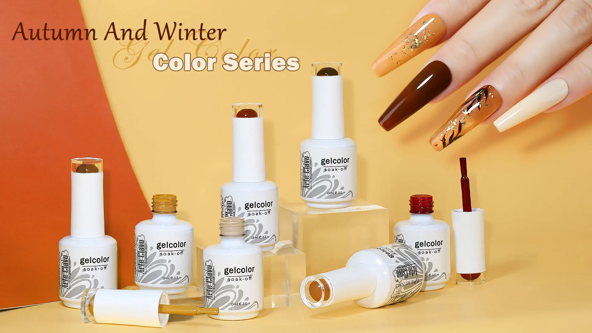 Arte Clavo 4-teiliges Gel-Nagellack-Set 15ml HEMA TPO-frei, ablösbar, UV-LED, Nude Braun Orange, langanhaltend, Nagelkunst, Maniküre für zu Hause – Detail 1