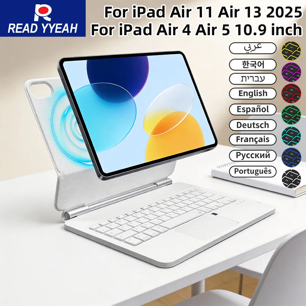 

Multi Magic Bluetooth Keyboard For iPad 2018-2025 Air Mini Pro Magnet iPad Case Spanish Hebrew Korean French Touch Keyboard