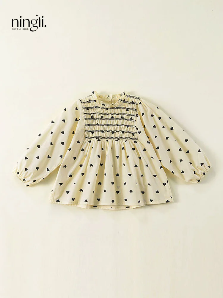 

Girls' spring clothes24French Sweet Love Long Sleeve Shirt Baby Girl Retro Puff Sleeve Top Doll Shirt