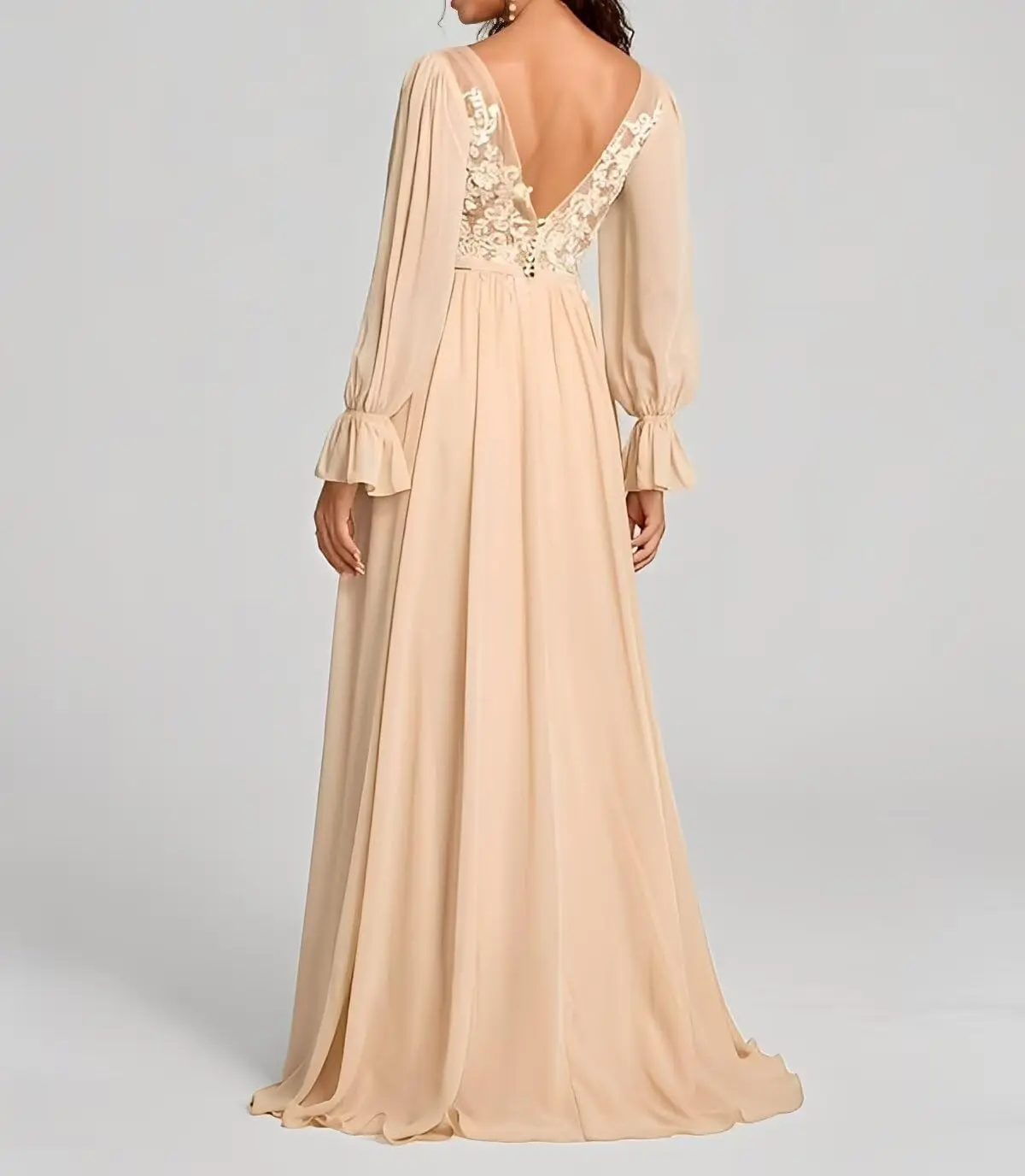 V Neck Bridesmaid Dresses Long Sleeve for Wedding Lace Appliques Formal Party Gown with Slit