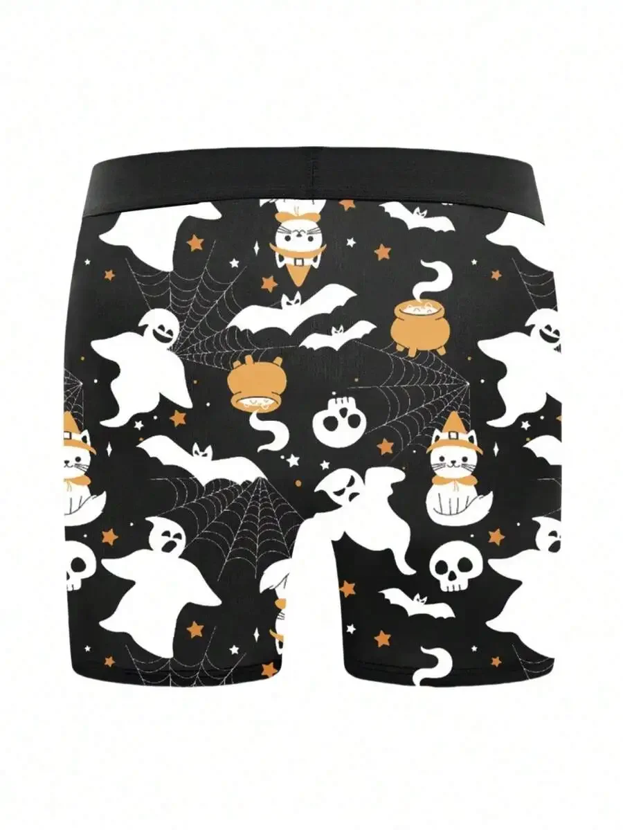 

Mens Halloween Print Boxer Shorts With Ghosts Bats And Cats Design