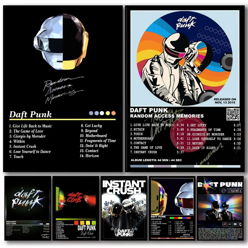 Rock Band Album D-Daft P-Punk Poster Decorative Stickers Wall Art Mural Photo Design for Home Living Room Hallway Decor Gift