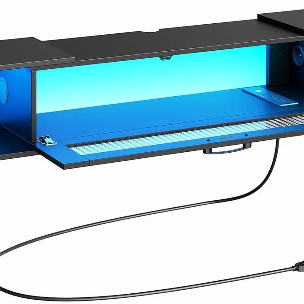 

Floating TV Stand with LED Light and Power Outlet for TVs up to 65, Wall-Mounted TV Shelf, Modern Media Console Entertainment Ce