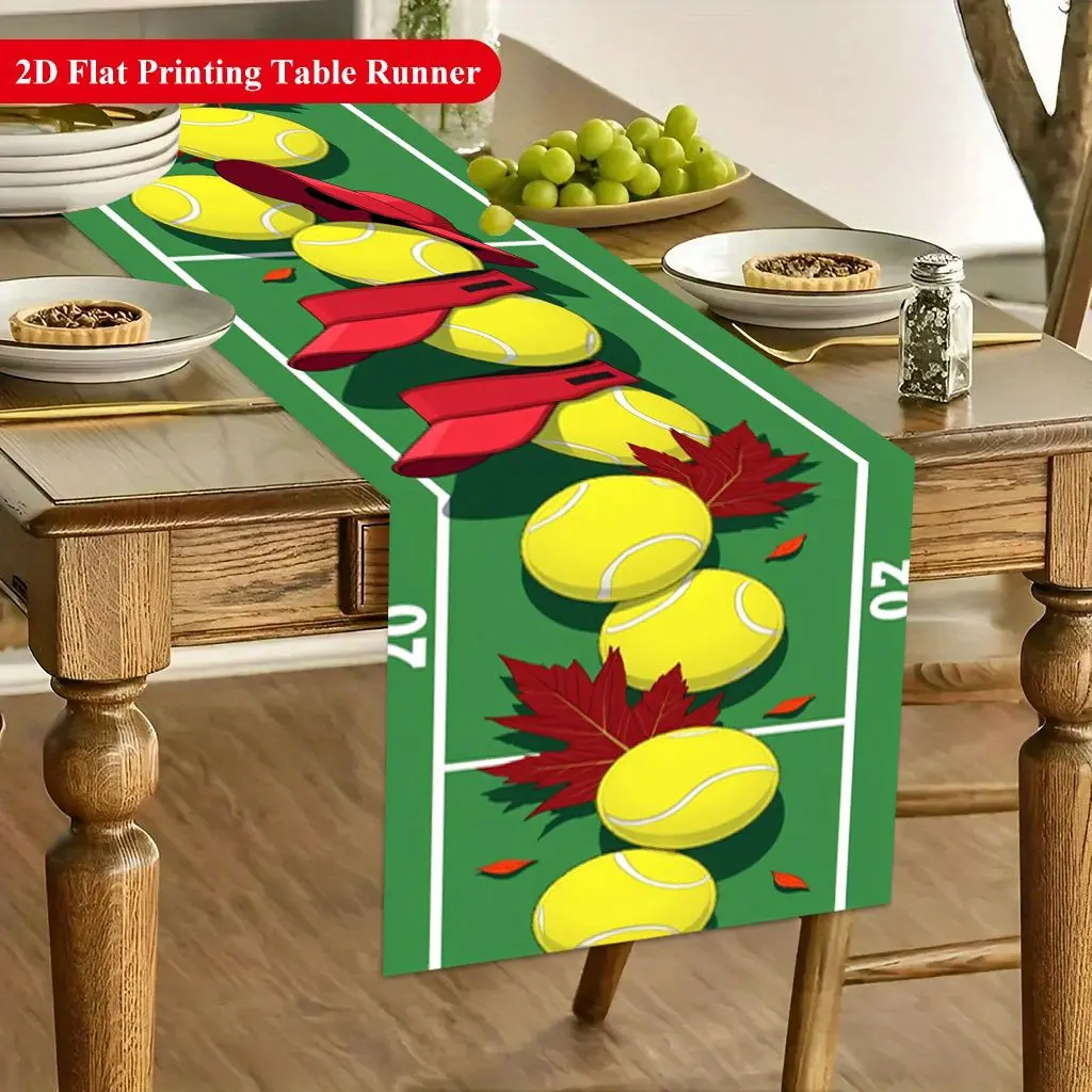 1 Piece of Tennis-Themed Table Runner, Suitable for Farmhouse, Indoor, Kitchen, Celebrations, Table Decoration, Restaurant, and Banquet Decoration Supplies