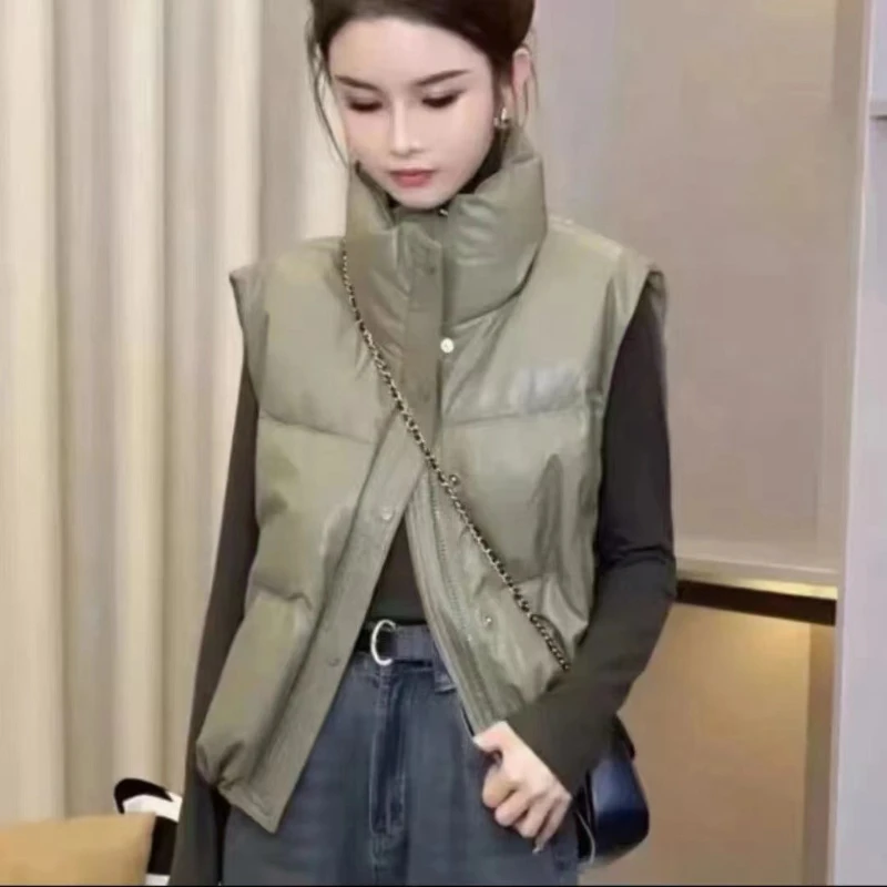 2024 New Puffer Vest Coats Short Sleeveless Women Jacket Stand-up Collar Slim Casual Waistcoat Korean Fashion Y2k Down Vest