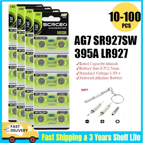 10-100PCS AG7 SR927SW 395 Button Cell Battery LR927 LR57 SR927W 399 395A Alkaline Batteries for Watches Toys Remote Control