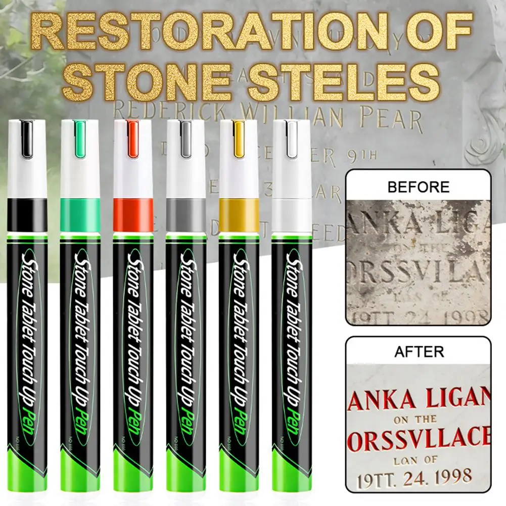 

Gold Tombstone Marker Pen Weatherproof Tracing Pen Restores Faded Inscriptions on Tombstones Granite Surfaces Quick-Dry Pen 2026