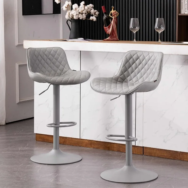 Bar Stools Set of 2 PU Leather Padded Counter Height Bar Stool,Modern Metal Diamond Barstools with High Back,Adjustable Swivel