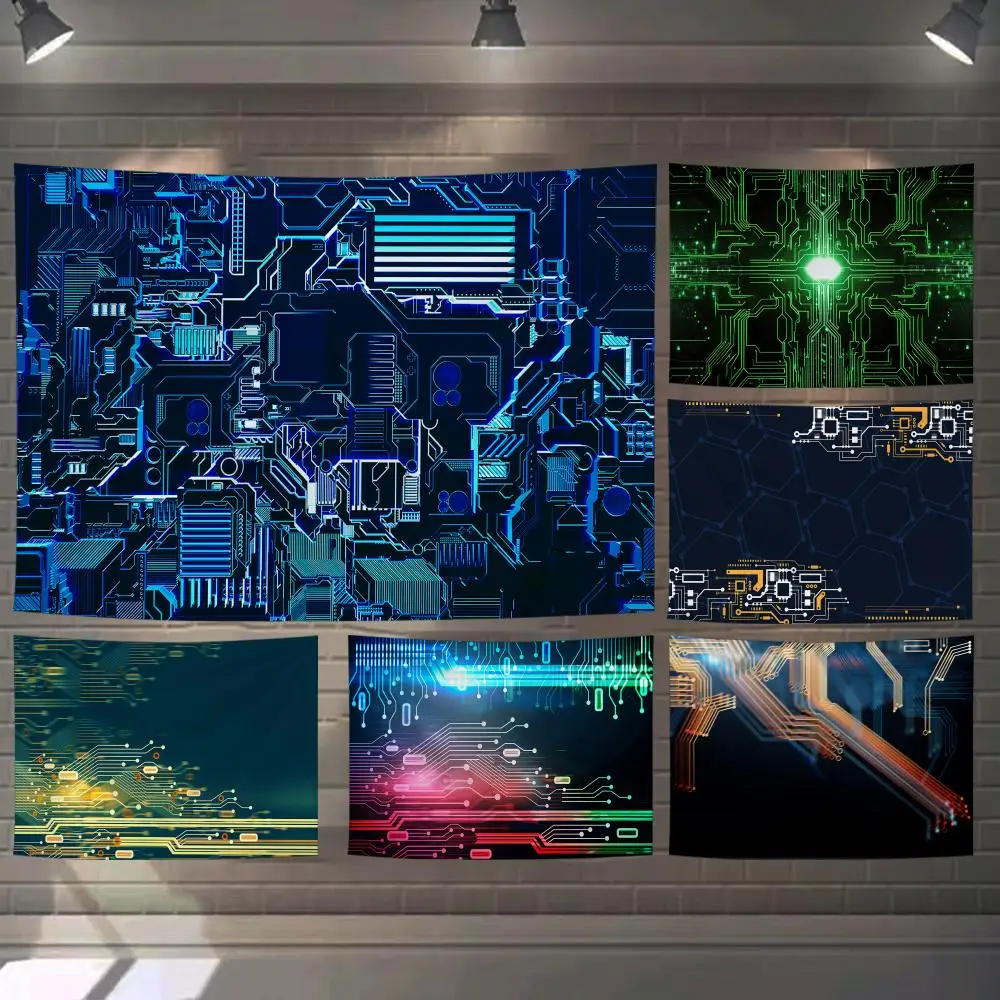 Circuit Board Design Tapestry Custom Living Bedroom Party Dormitory Interior Wall Bohemian Decoration Attached Clip