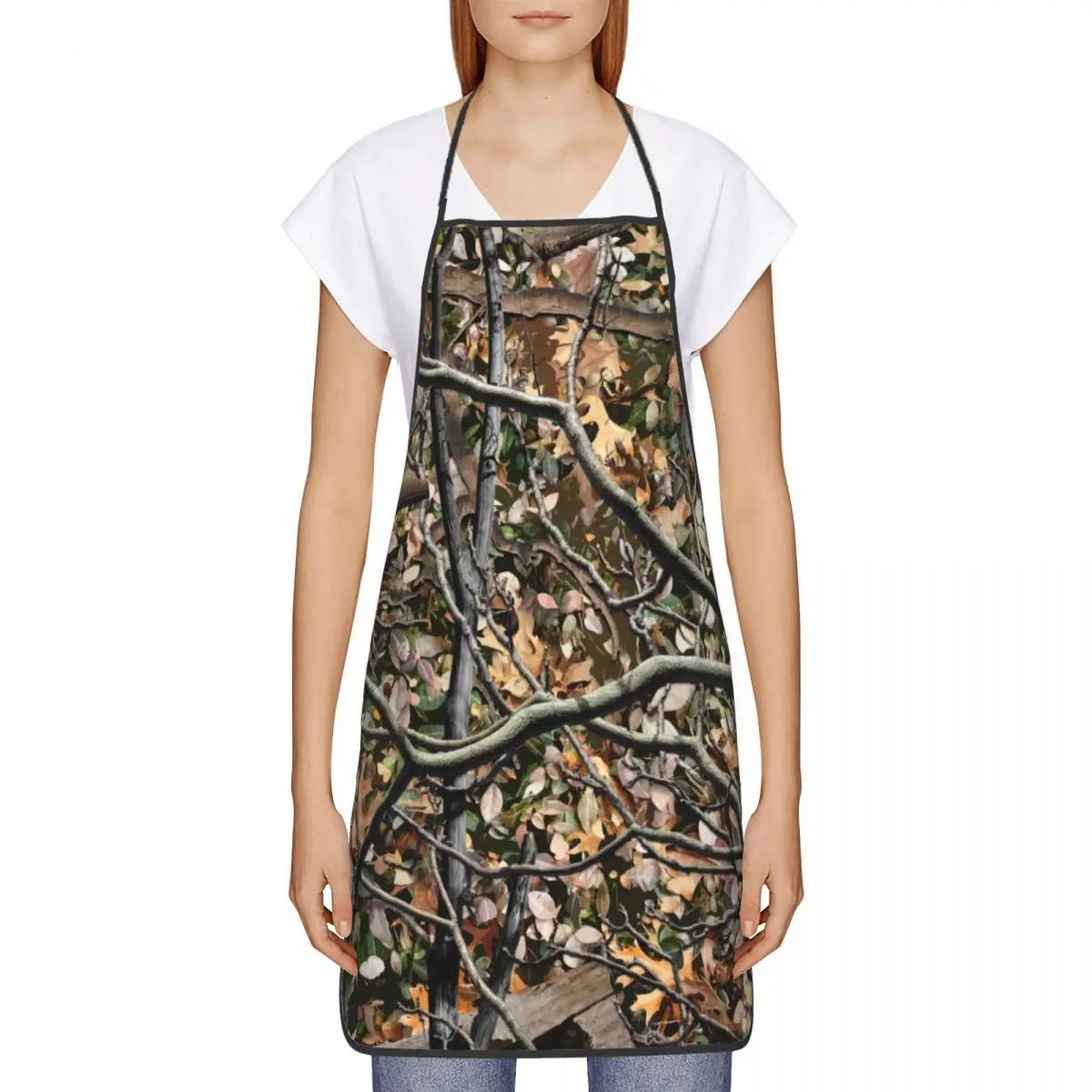 Custom Hunting Camo Tree Camouflage Pattern Funny Apron Men Women Adult Unisex Chef Bib Tablier Cuisine Cooking Baking Painting