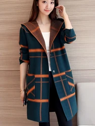 2024 primavera e autunno nuovo In abbigliamento donna moda coreana Casual maglione con cappuccio Cardigan allentato Plaid maglieria cappotto donna