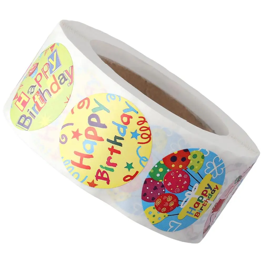 Sealing 500 PCS Happy Birthday Stickers Pattern Round Self-Adhesive 1in Sticker Roll Birthday