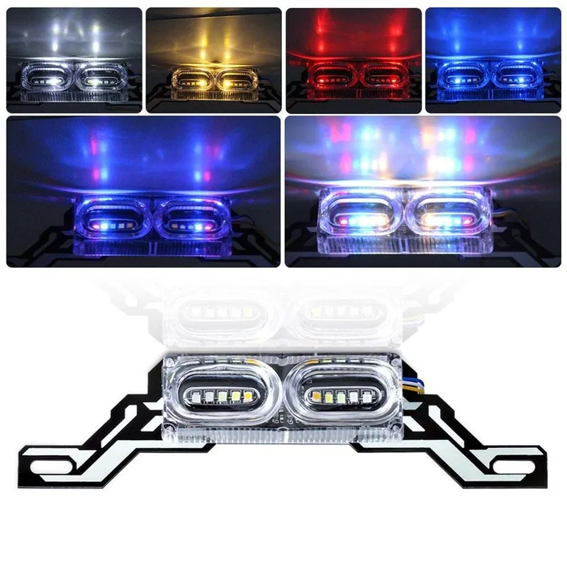 Motorcycle LED Strobe Brake Stop Lamp Flashing License Plate Light RGB Colorful Turn Signal Warning Rear Tail Light Universal image 5