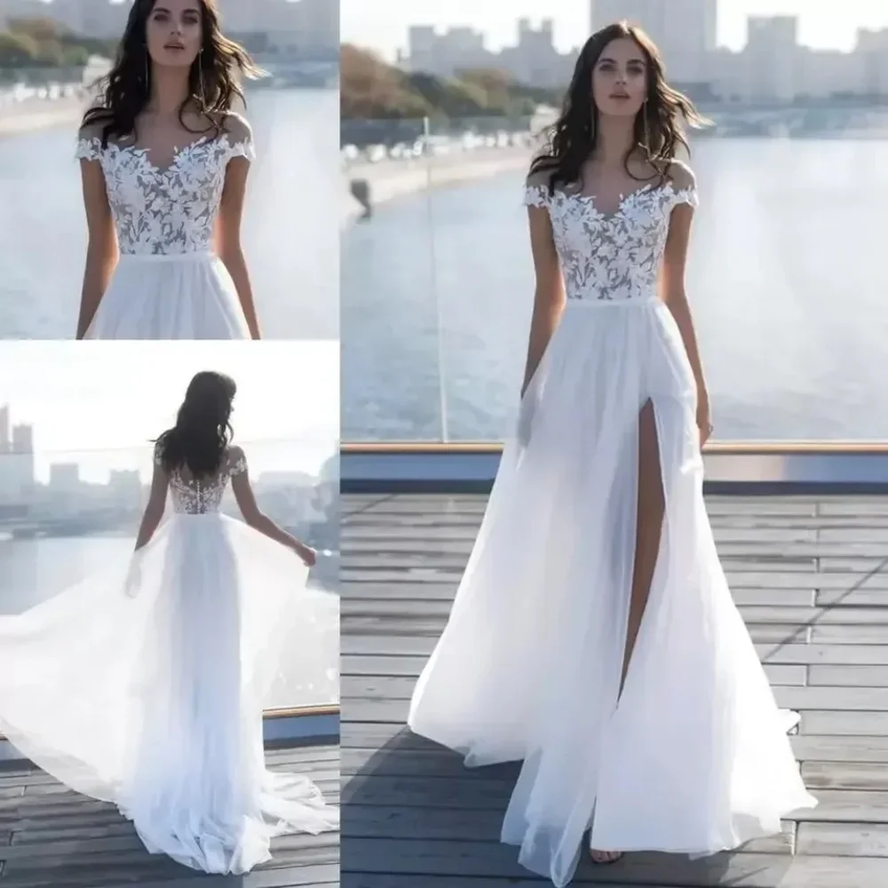 Customized  Stickers Simple and Elegant Bohemian Style Wedding Dress A-line Wedding Dress